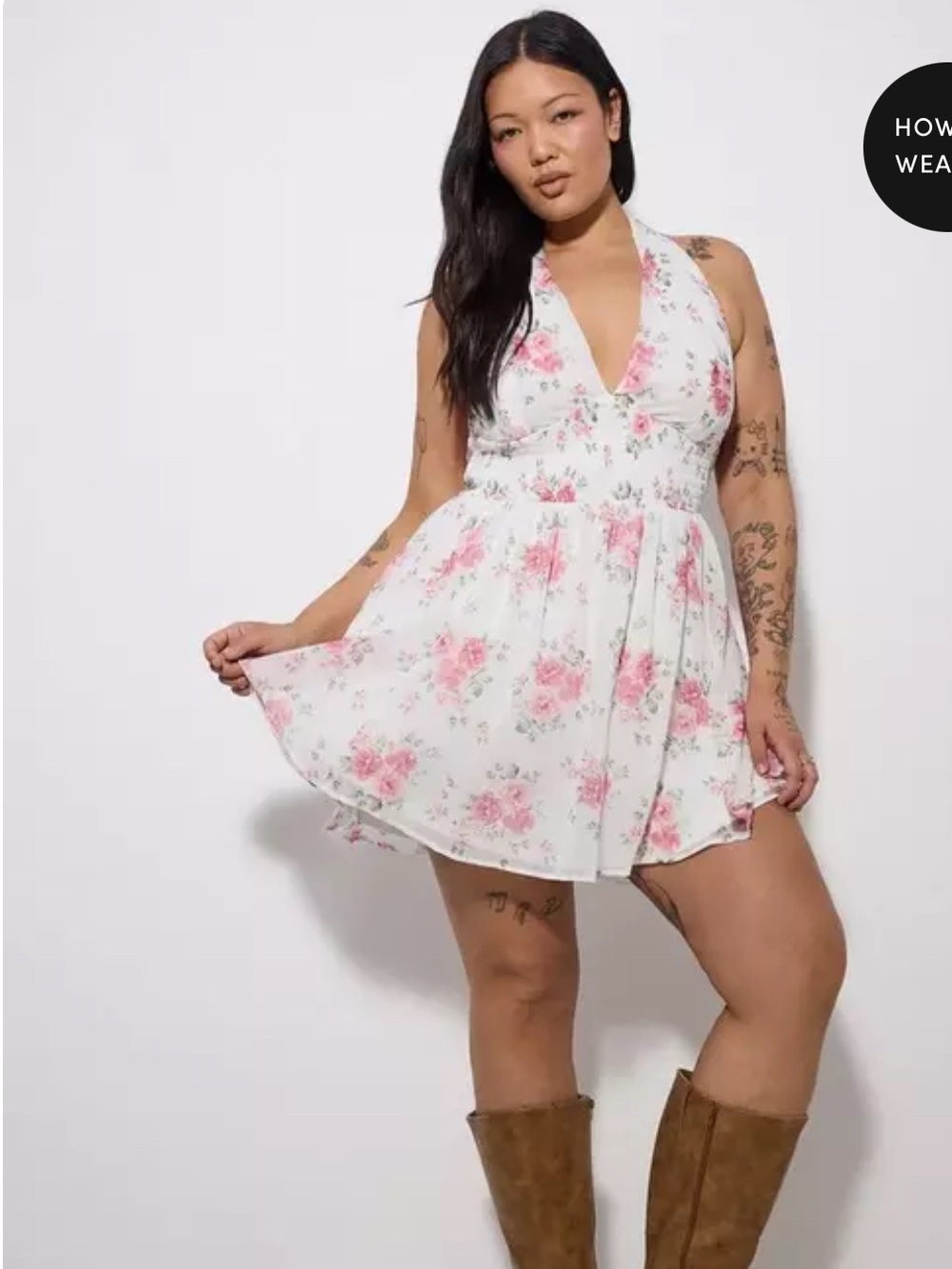 torrid White Halter Mini Dress with Pink Floral Print